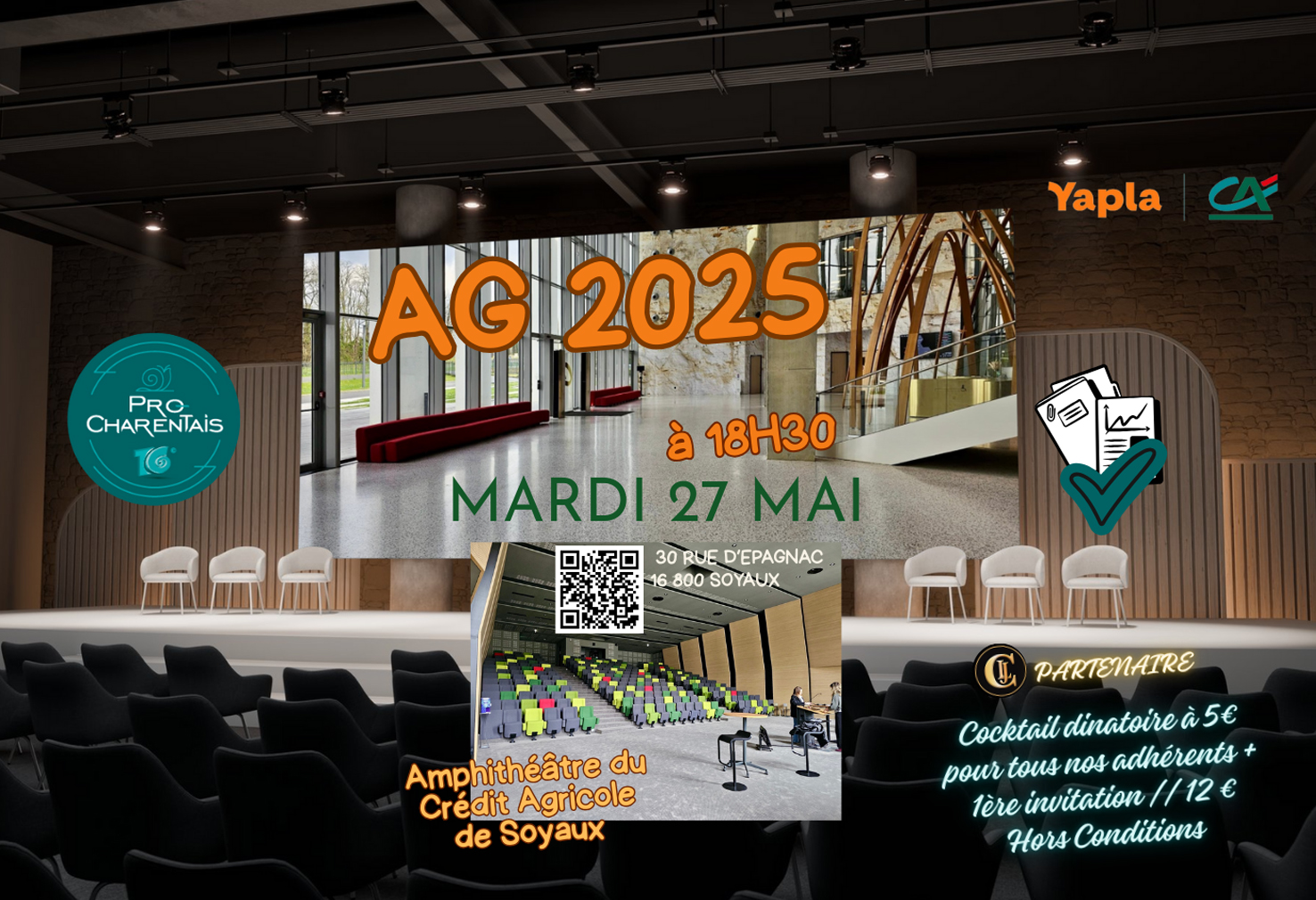 Rendez-vous A.G. 2025 à l’Amphithéâtre du Crédit Agricole de Soyaux Mardi 27 Mai à 18H30 !