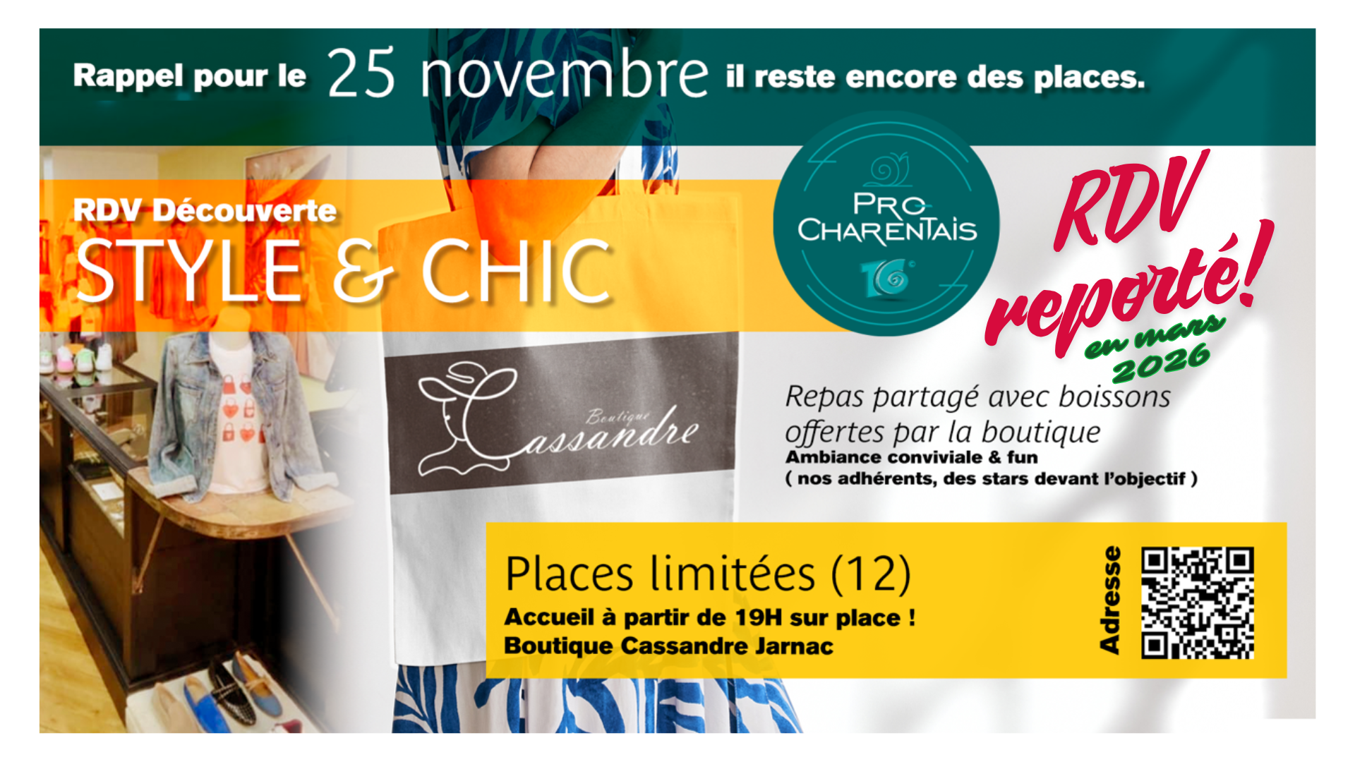 Rdv REPORTÉ Découverte Style&Chic fun à la Boutique CASSANDRE ı Le Mardi 25 Novembre à 19H00!