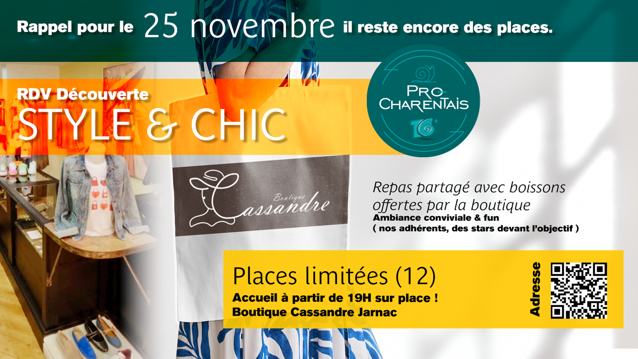 Rdv Découverte Style&Chic fun à la Boutique CASSANDRE ı Le Mardi 25 Novembre à 19H00!