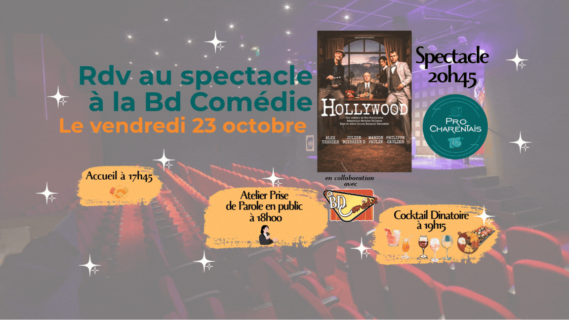 Rdv Thématique convivial & Spectacle à la BD Comédie ı Le VEN 23 OCTOBRE à 17H45 !